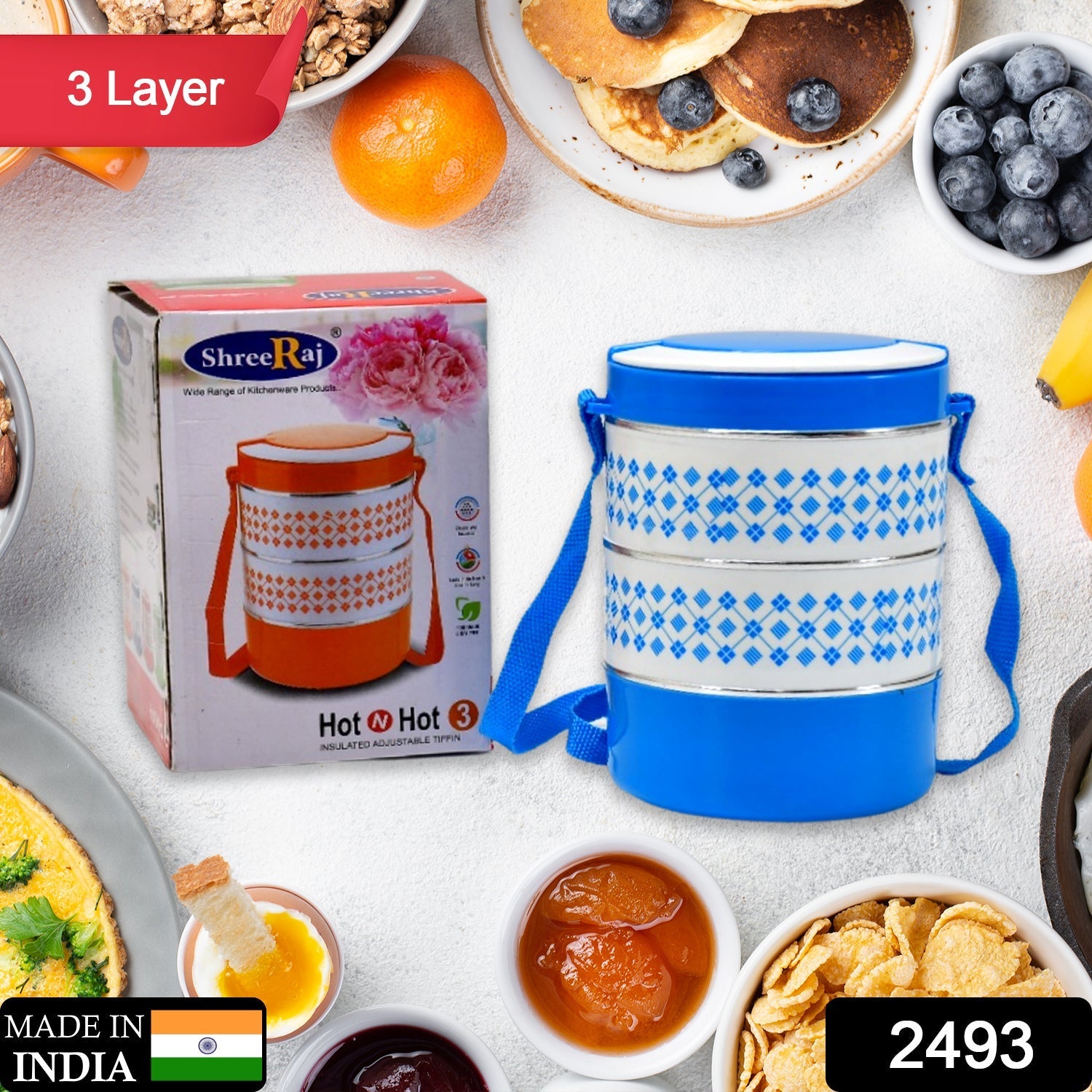 Adjustable tiffin set with 3 containers. Adjustable tiffin set with 3 containers.